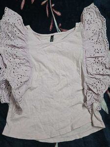 Cute Purple Ruffle Sleeve Top