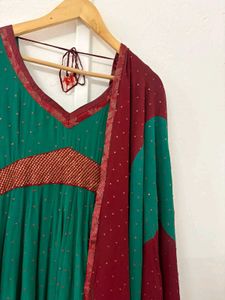 Green &amp; Maroon Anarkali Kurta Set