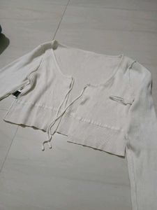 White Knit Tie-Front Cardigan