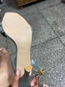 Grey Woven Heel Sandal With Tag