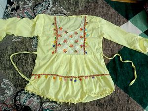 Crinkled Cotton Peplum Top with Traditional Shell