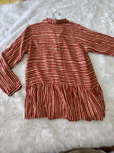 Striped Button-Down Peplum Tunic
