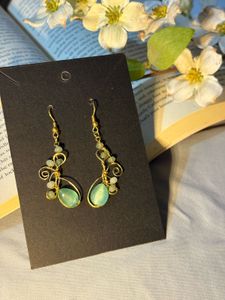 Dangling Gold & Green Earrings