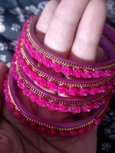Pink Hight Quality Glass Bangles Filled With Rose Brand New Not Used Even Once