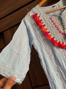 Tassel yoke blue kurta