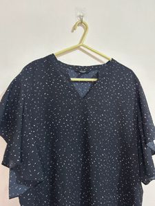 Elegant Navy Blue Ruffle Sleeve Top