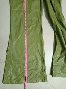 Green Faux Leather Cargo Pants