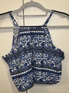 Blue Printed H&amp;M Crop Top