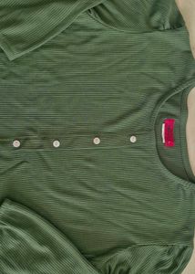 Bottle Green Button-Up Top
