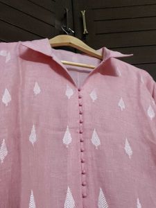 Pink Embroidered Cotton Lace Collar Kurta Pant