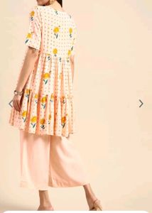 Peach Floral Tiered Kurta Palazzo Set