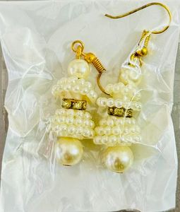 Cream Pearl Bead Jhumkas