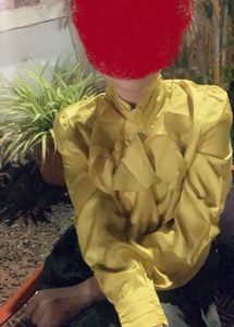 Yellow High Neck Long Sleeve Blouse