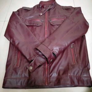 Maroon Leather Jacket In New Like Condition