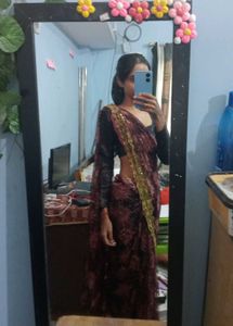Black Net Saree
