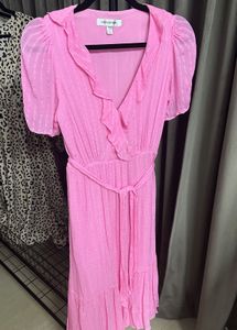 FOREVER NEW Pink Ruffled Midi Dress | M size