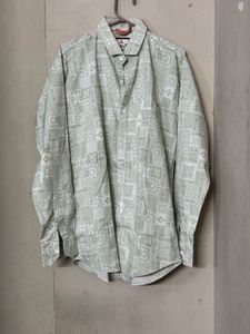 Olive Green Patterned Long Sleeve Button Down