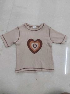Beige Crop Top With Concentric Brown Hearts