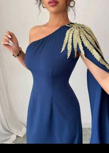 Elegant One-Shoulder Blue Dress
