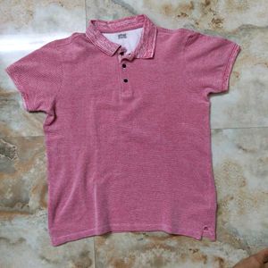 Ether Polo Collar Pink Textured Tshirt