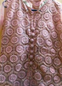 Elegant Pink Embroidered Kurta Full Set