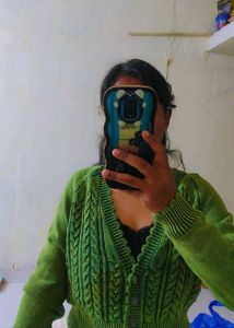 Green Knit Crop Cardigan