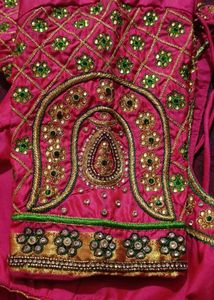 Green &amp; Gold Kanjivaram Silk Saree Work Blouse