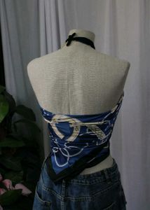 Silk Scarf Top - Elegant Blue Pattern