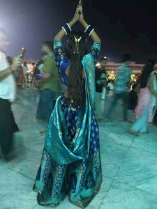 Navy Blue and Turquoise Banarasi Silk Work Lehnega