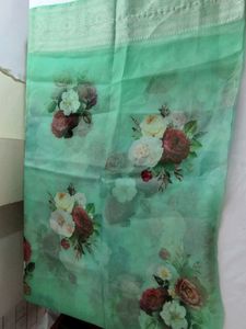 Light Sea Green Floral Print Saree (Women&#39;s)