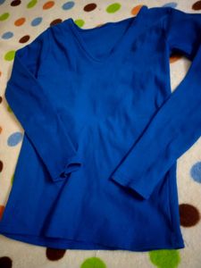 Blue Long Sleeve V-Neck Top