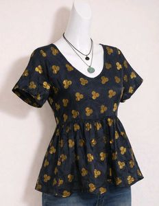 Y2k Golden Dot  Black Peplum Top
