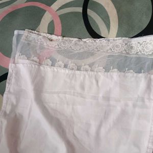 White Colour Red Border Kurti Top.