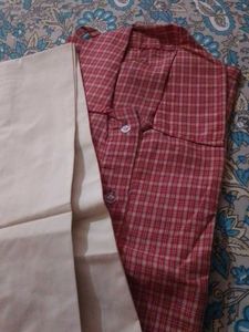 Red Checked Kurta Set girls school uniform