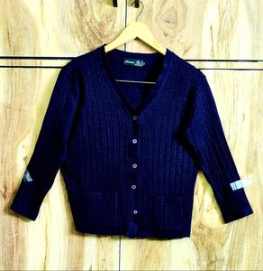 Dark Purple Colour Self Design Cardigan Size-36