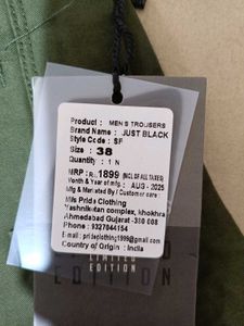 Just Black Olive Green Casual Trousers, 38 Size