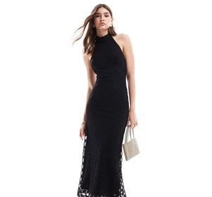 Elegant Black Halter Neck Maxi Dress