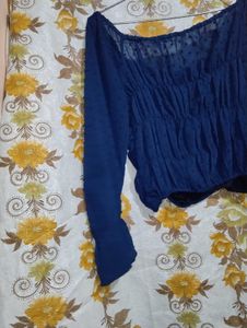 Neavy Blue Off Shoulder Crop Top