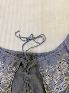 Blue Embroidered Off-Shoulder Top
