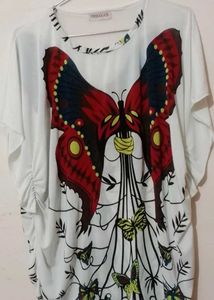 Butterfly Print White Tunic Top