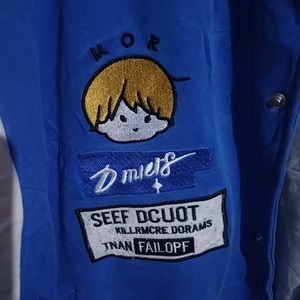 💙🤍Blue Embroidered Varsity Jacket