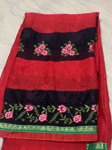 Beautiful Red With Black Colour Saree