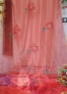 Floral Organza Dupatta hand painted