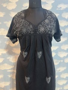 Embroidered Black Maxi Night Gown