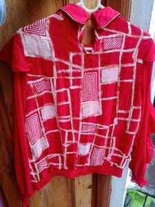 Retro Red Geometric Print Top