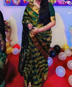 Dark Green Silk Saree With Designer Blouse