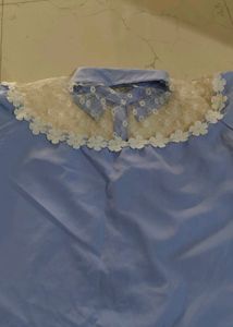 Blue Lace Shoulder Shirt Top