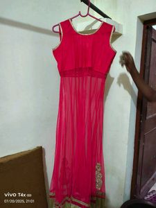 Elegant Pink &amp; Gold Embellished Indian Dress