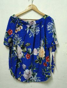 Trendy New L/M Floral Print Tie-Sleeve Top