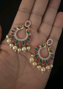 Pearl,Ruby and emerald dangle Earrings
